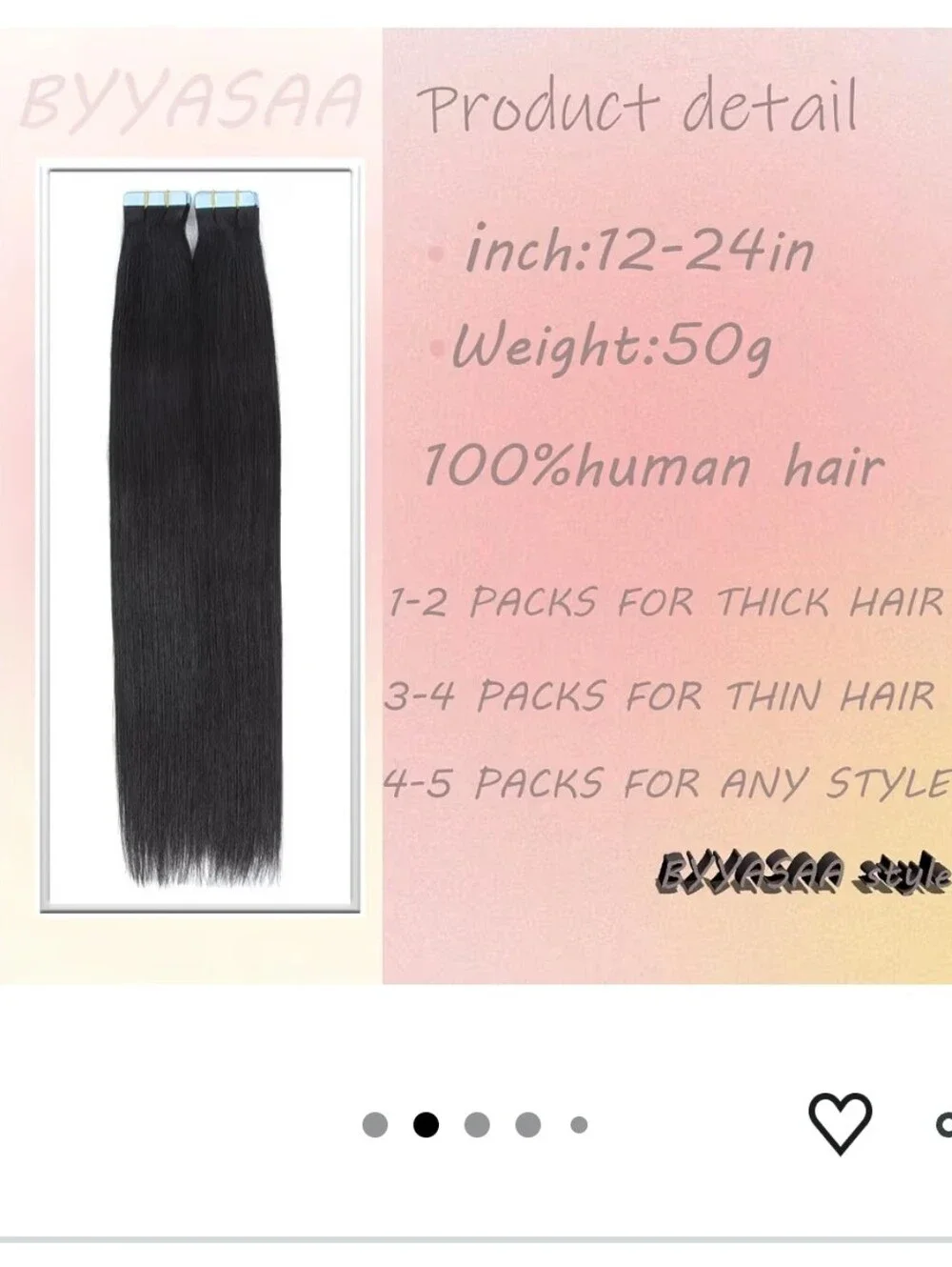 Tape in Extensions Human Hair Nature Black 20Pcs 50g